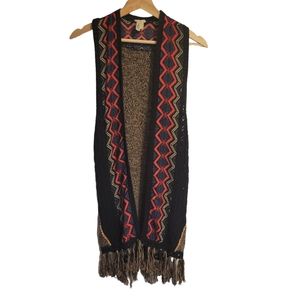 BKE Gimmicks Boho Southwest Vest S Knit FRINGE Buckle